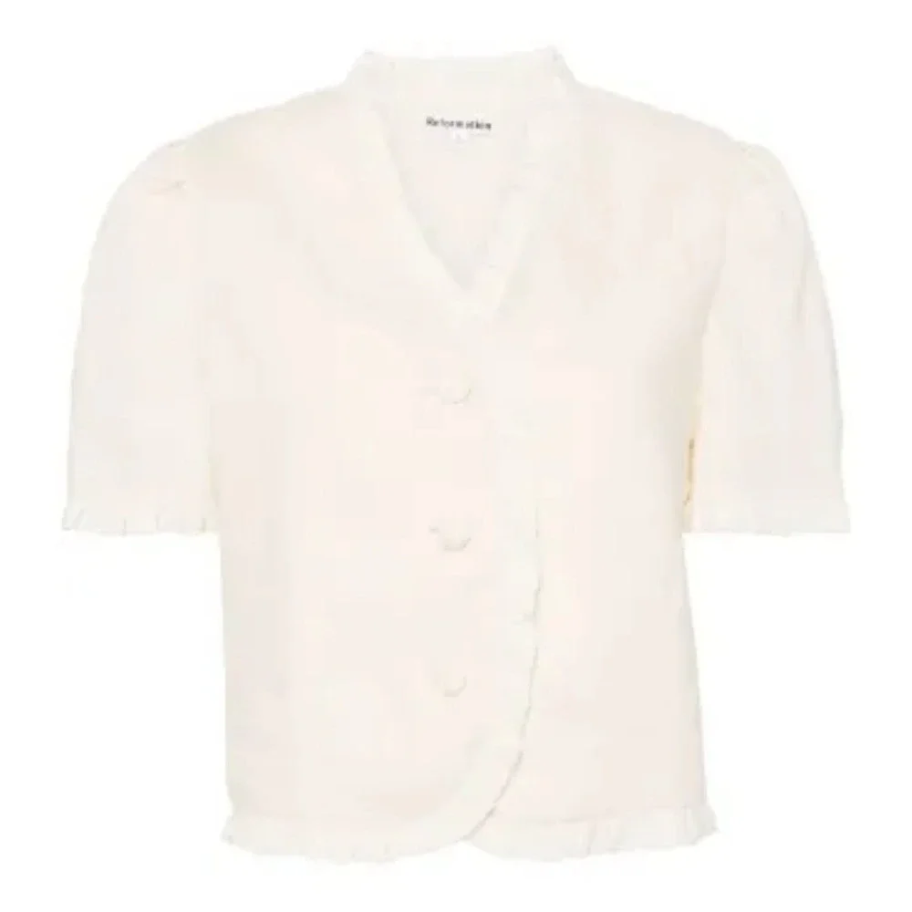 Reformation | Bess 100% Linen Puff Sleeve Ruffle Top in Sugar Cream | Size Med